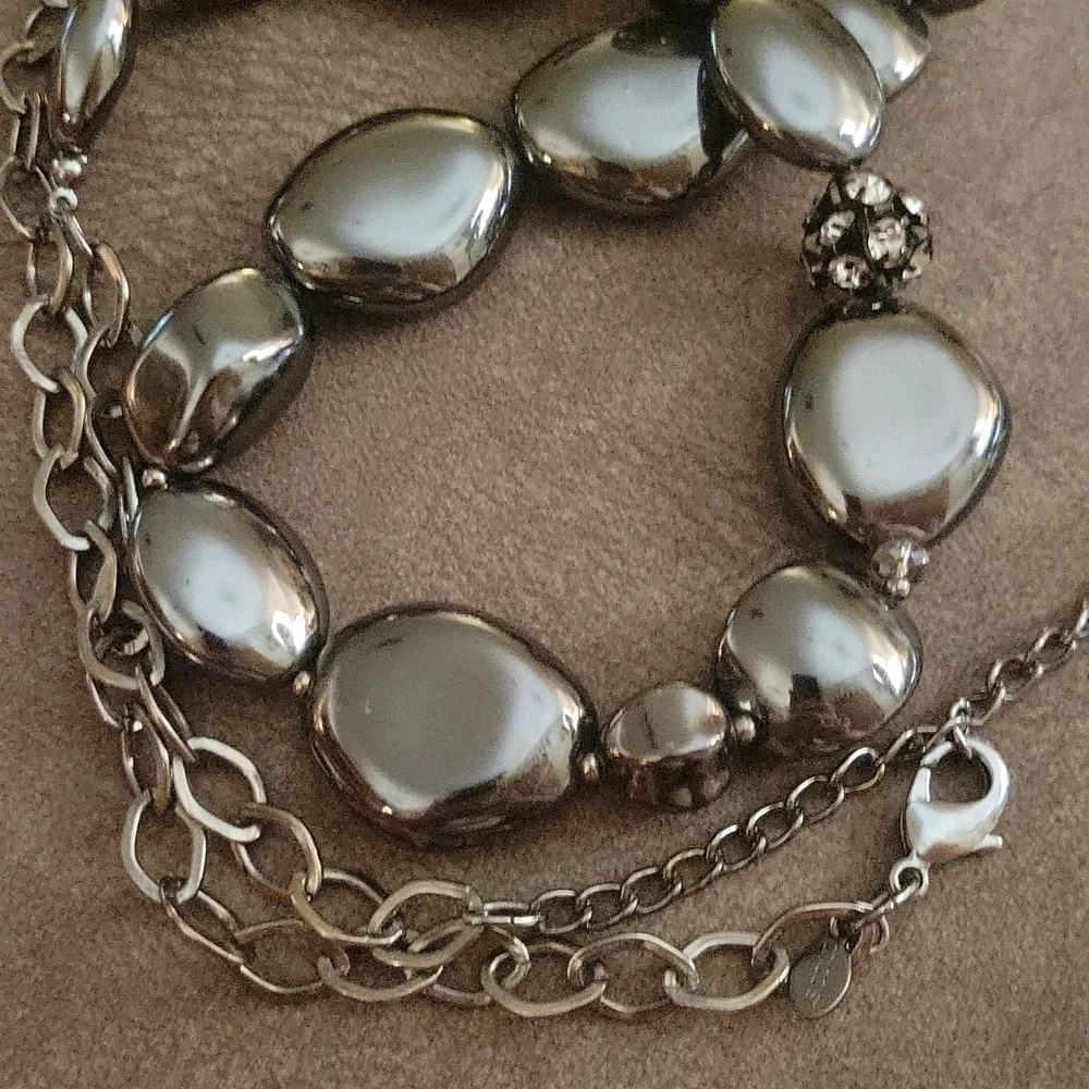 VTG CHICO'S Gunmetal Faux Hematite Beaded Chunky Chain Statement Necklace